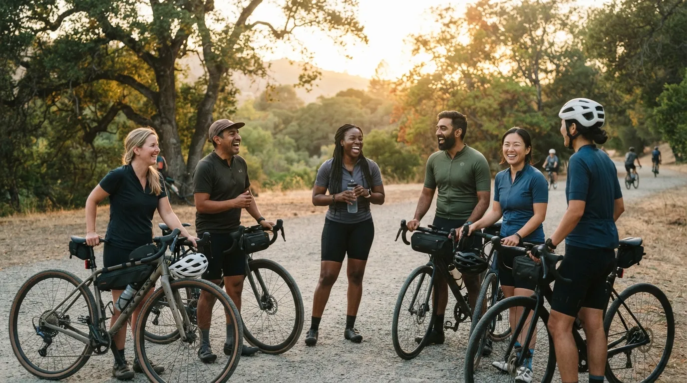 Cyclists connecting after a group ride