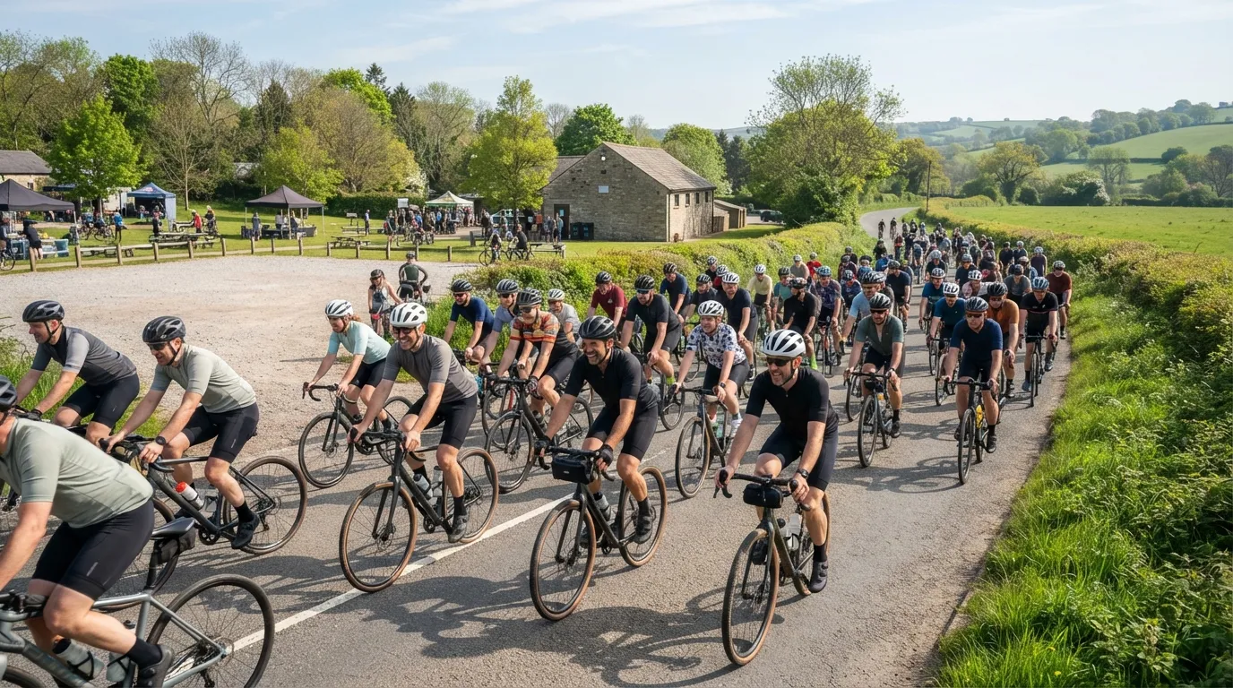 Cyclists starting a community group ride